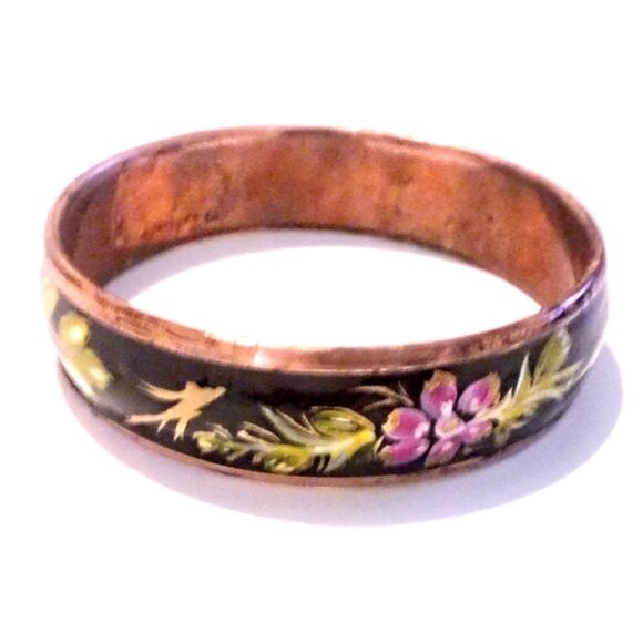 Vintage Floral Hand Painted Enamel Bangle Bracelet * - Picture 1 of 5